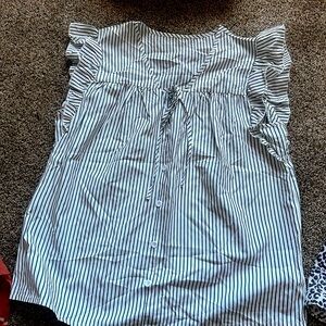 Cupshe White and Grey Striped Ruffle Sleeve Blouse
